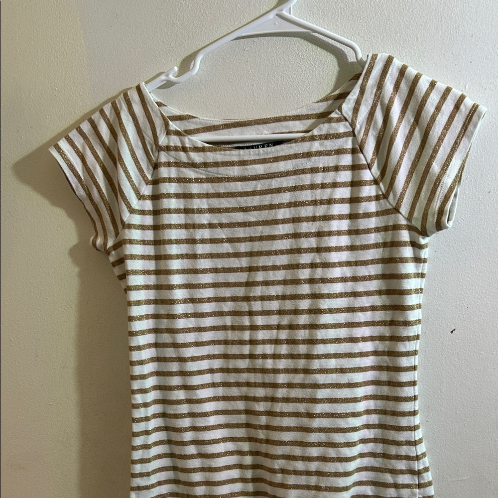 Ralph Lauren Gold and White Striped Tee